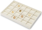 Stackable Beige Jewelry Organizer Tray Premium Microfiber 24 Grid Jewelry Display Trinket Earring Ring Organizer Tray