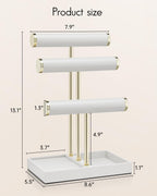 Vlando 3 Tier Bracelet Holder Organizer with Tray - Leather Jewelry Stand Organizer for Women - Jewelry Holder Display for Necklace, Watches, Rings, Earrings, Bangle, Scrunchie - White