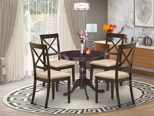 East-West Furniture ANBO5-CAP-C Wooden Dining Table Set- 4 Amazing Dining Roo...