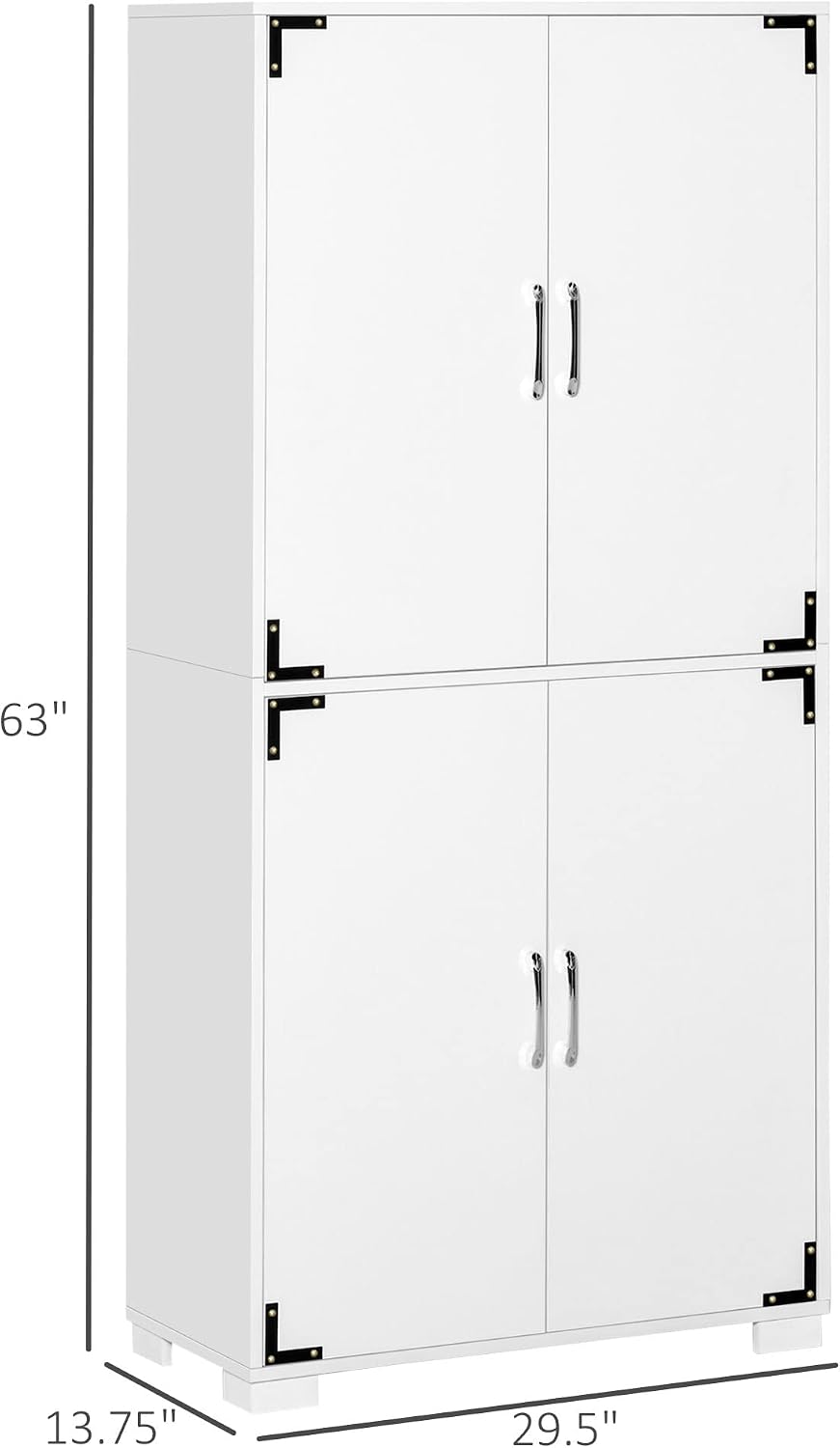 HOMCOM Industrial Kitchen Pantry Cabinet with 4 Doors, White | Storage Shelves, Freestanding Storage Cabinet