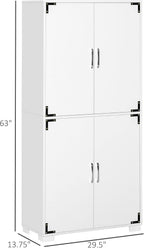 HOMCOM Industrial Kitchen Pantry Cabinet with 4 Doors, White | Storage Shelves, Freestanding Storage Cabinet