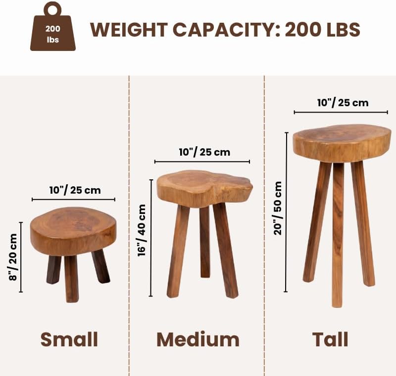 Live Edge Solid Wood Stool – Handcrafted Natural Wood Side Table – Rustic Pla...