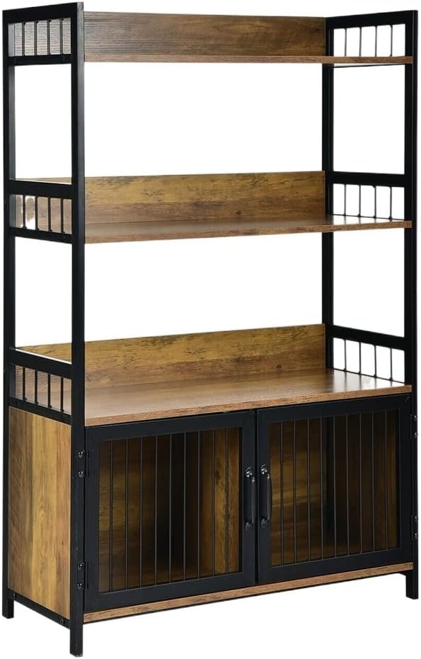 3-Layer Bread Rack Industrial Kitchen Microwave Shelf with Storage Cabinet Mu...