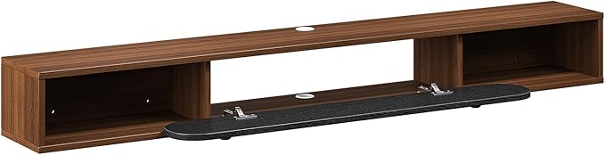 Furninova Floating TV Stand,Wall Mounted Entertainment Center for 65 Inch TV,Plywood Floating Media Console with 1 Flip Down Door & Cable Management,Modern Space Saving TV Shelf,55 Inch,Walnut & Black