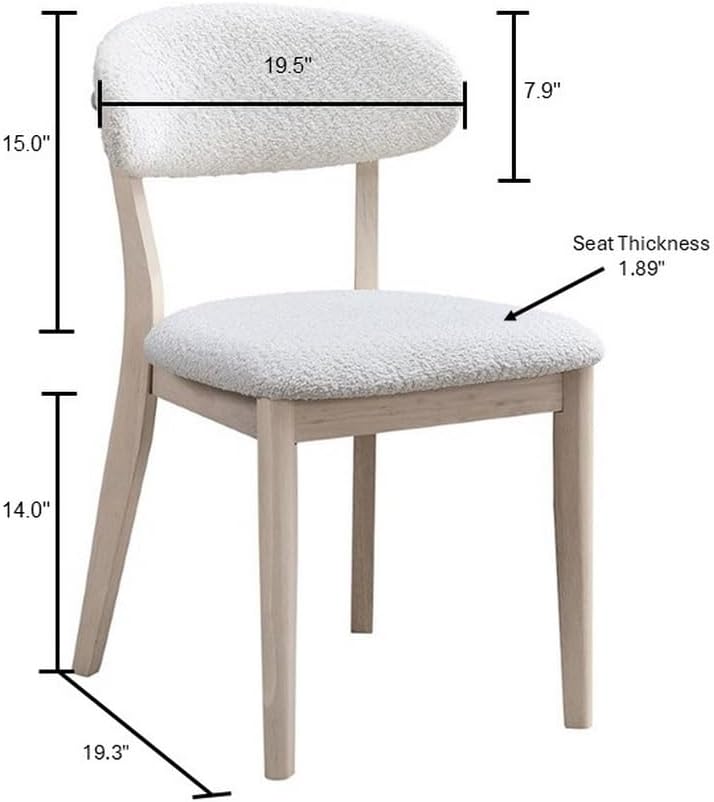 2Pcs Upholstered Wood Dining Chair, White Wash Color