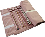 Portable Jewelry Roll Untangled Secure Necklace Travel Storage Bag Displays Holder 16 Chain (gray PU and pink)