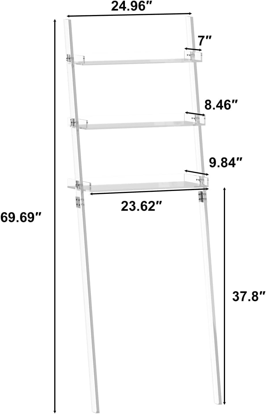 3 Tier Acrylic Ladder Shelf, Modern Clear Bookshelf with Open Shelves, Modern Acrylic Bookcase for Bathroom, Living Room, Kitchen, Office, Bedroom, 9.84" D x 24.96" W x 69.69" H