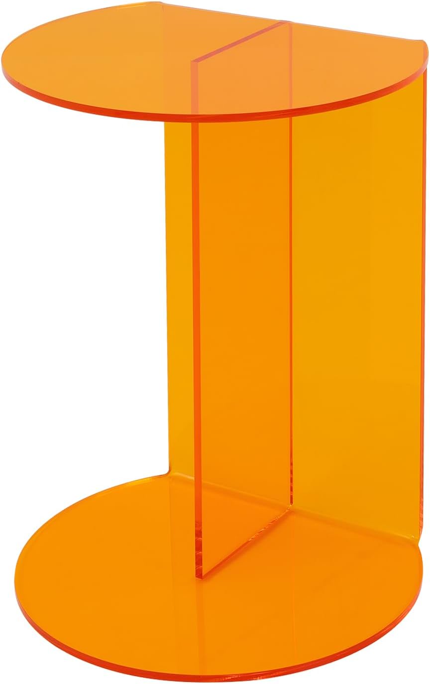 Side Table, Acrylic End Table with Storage Shelf, Floorstanding Nightstand wi...