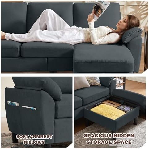 Convertible Sectional Sofa Set, 79" Modern L Shaped Couch and 57" L...