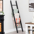 Blanket Ladder for the Living Room and Bedroom, Quilt Rack, 6-Tier, Black | 5ft 8 inch, Wall Leaning Blanket Holder, Laminate Snag Free, Rustic Decorative Farmhouse Ladder Shelf for Blankets