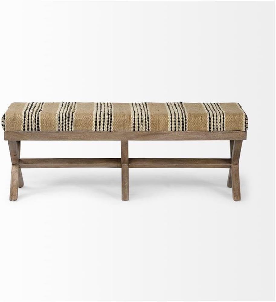 Pemberly Row Upholstered Accent Bench, 50L x 16W x 18.8H, Mango Wood Base, Be...
