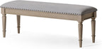 Maven Lane Elizabeth Traditional Wooden Upholstered Bench, Padded Seat for Kitchen Dining Room Table or Entryway in Antiqued Grey Finish