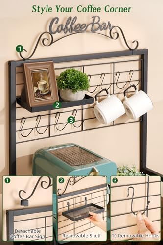 Rolling Coffee Bar Cart for Small Spaces, Coffee Station Cabinet with Storage...