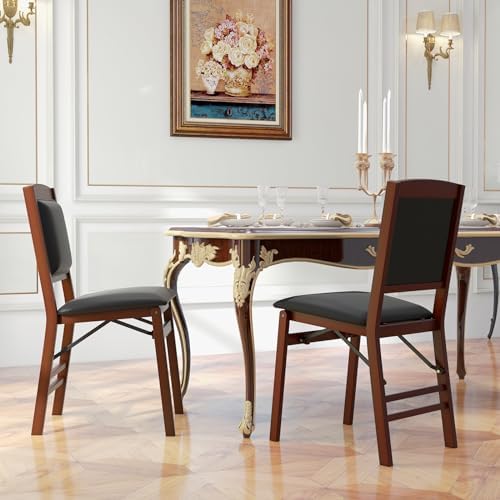 KOTEK Folding Dining Chairs Set of 4, Wooden Kitchen Chairs with Padded Seat ...