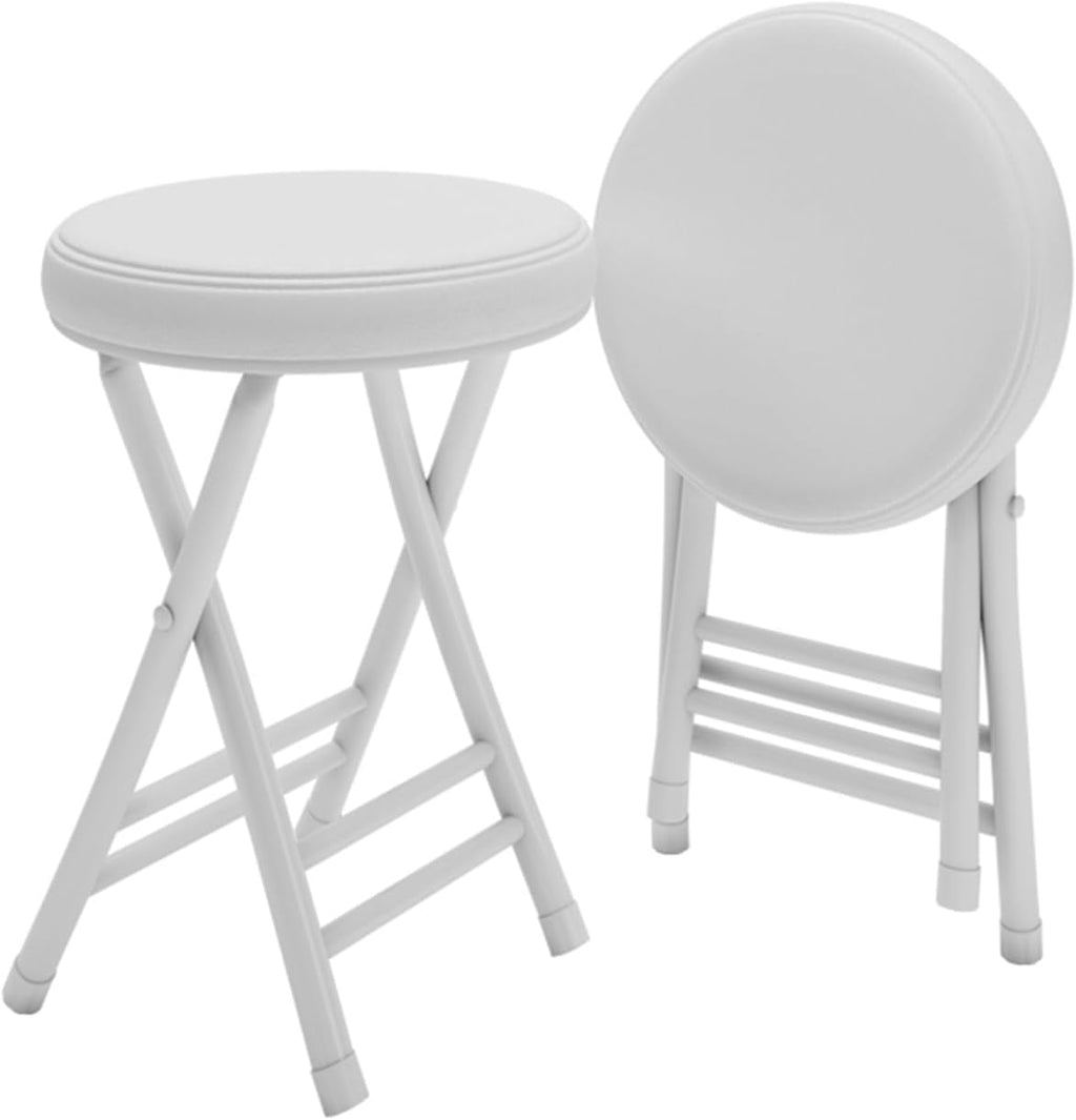 Folding Stool, 20 Inch Foldable Stool for Adults with 330 Lb Capacity, Portable Round Cushioned Padded Stool for Kitchen Dorm Vanity Garden(White)