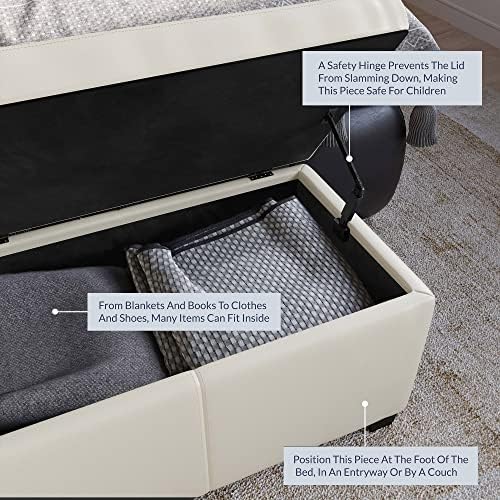 BELLEZE Storage Faux Leather Ottoman, 47 Inch Bench Bedroom Bench with Safety...