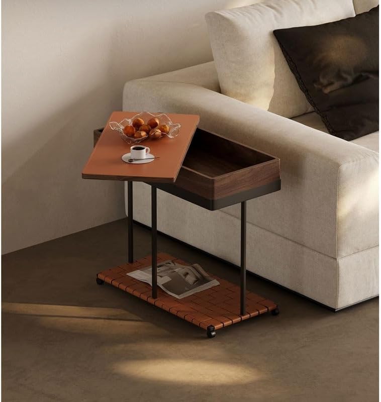 Sofa Side Table Cabinet Art Wood Movable Bedside Storage Rack Furniture Decor...