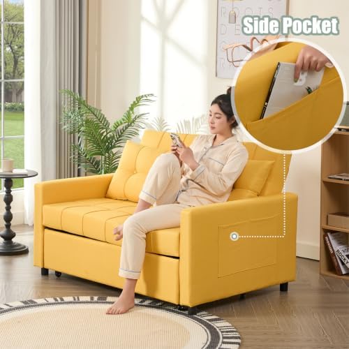 GOSUHI 52" 3-in-1 Convertible Sleeper Sofa Bed, Linen, Yellow | Pull-Out...