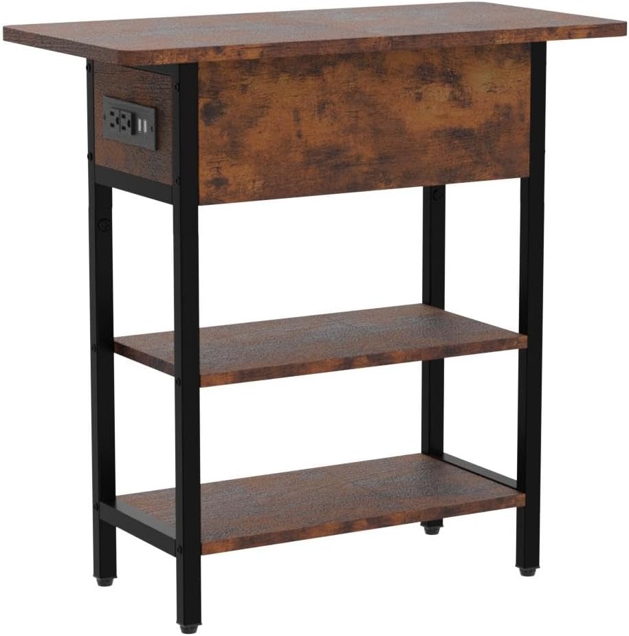 Yoobure End Table with Charging Station, Flip Top Side Table with USB Ports a...