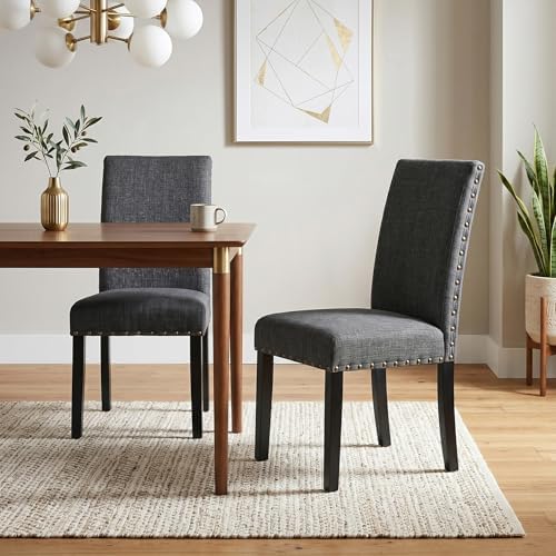 Roundhill Furniture Biony Gray Fabric Dining Chairs with Nailhead Trim, Pack ...