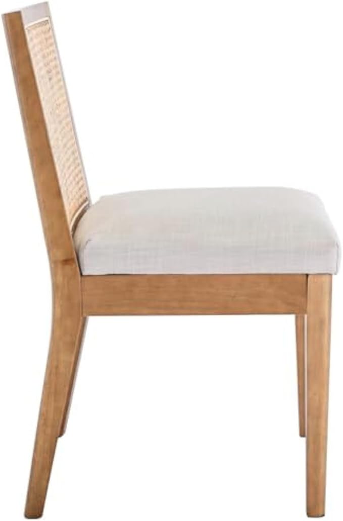 Rattan Dining Chairs Set of 6, Farmhouse Kitchen Chairs with Cane Back, Upholstered Dining Room Chairs Comfy Side Wood Chair for Living Room/Restaurant, Natural Cream