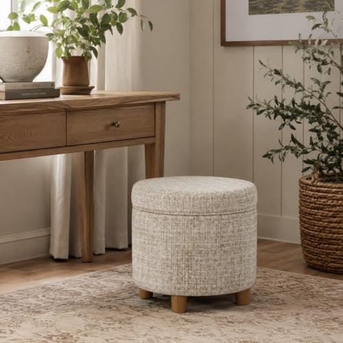 HomePop 19" Round Storage Ottoman - Cream Textural Woven