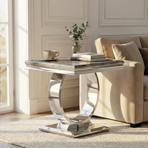 Asday 4 Piece Living Room Table Set, Grey Faux Marble and Silver Living Room ...