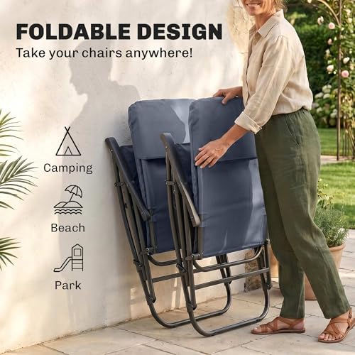 Outsunny Oversized Folding Rocking Camping Chair Set of 2 Padded Navy Blue | ...