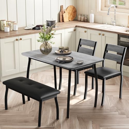 IDEALHOUSE 43'' Dining Table Set for 4, Wooden Kitchen Table with Uph...
