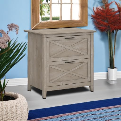 Bush Home Key West 2 Drawer Lateral File Cabinet in Washed Gray, Document Sto...