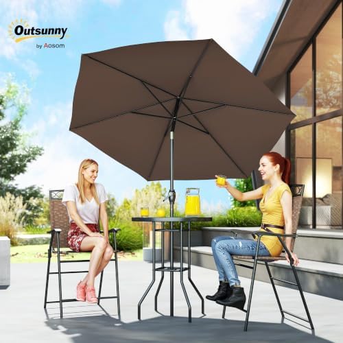 Outsunny 4 Piece Outdoor Bar Set with Umbrella, Patio Dining Set Brown