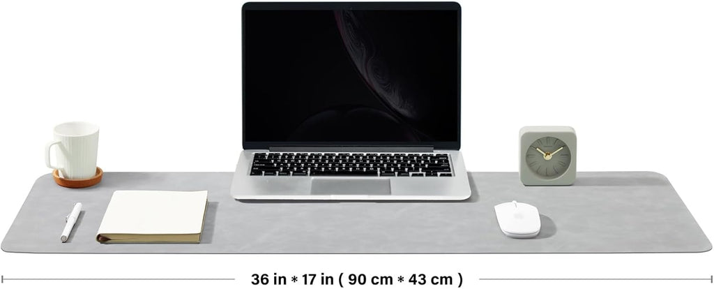 Distressed Leather Desk Mat - Non-Slip PU Desk Pad for Office and Home - Desk Organization and Accessories - Ideal for Large Mouse Pad and Desk Mats on Top of Desks(Ash Gray,36"x 17")