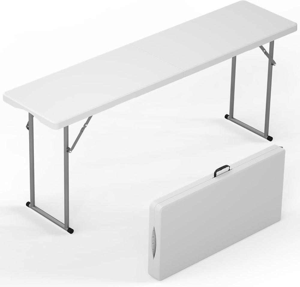 HLPB 6 FT Narrow Folding Table, Tabletop Fold-in-Half, Thickened HDPE Materia...