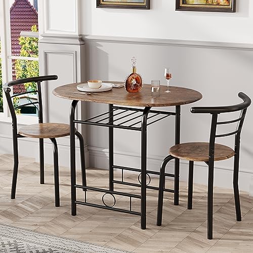 JUMMICO 3-Piece Wooden Round Table & Chair Set (Brown/Black)
