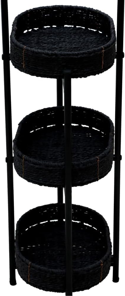 Small Handwoven Side Table 3-Tier Oval Storage Organizer, Wicker Shelf for Ki...