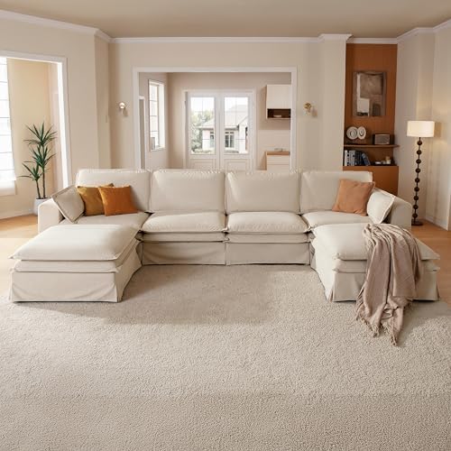 162" Washable Oversize Modular Sectional Sofa Couches for Living Room,Beige | Waterproof Performance Fabric, Cloud Couch Sectional with Fully Removable Cover, 4-Seater with 2 Storage Ottoman, U-Shaped