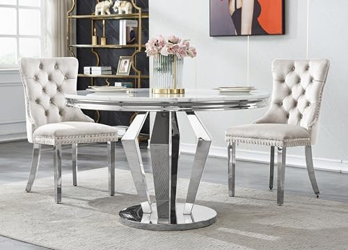 44.88" Round Dining Table Set, Luxury Diamond-Shape Dining Room Table wi...