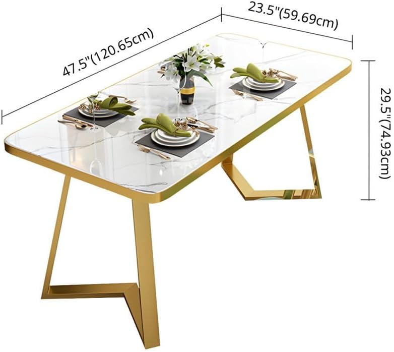 Dining Table Set Marble Stone Tabletop Nordic Style Dining Table Rectangle for Dining Room Kitchen Leisure 5 Piece (Contains 4 Chairs 1 Table) -Yellow