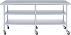 AmGood Stainless Steel Work Table with 2 Shelves and Casters | Metal Utility Table On Wheels (Stainless Steel Work Table with 2 Shelves + Casters, 84" Long x 18" Deep)