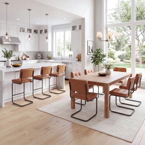 Zesthouse Industrial Metal Dining Chairs Set of 2, Upholstered Leather Kitche...