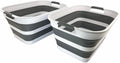 SAMMART 27L (7.1 Gallons) Collapsible Plastic Laundry Basket with Handle-Foldable Pop Up Storage Basket with handle (2, White/Steel Grey)