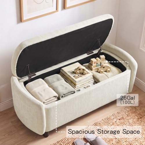 Furniliving 46.5‘’ Chenille Storage Bench, Button-Tufted Upholstered Storage ...