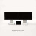 Raico Desk Cockpit Shelf Monitor Stand System Dual Screen Setup Wood Large Desk Accessory Organizer Unit (Matte White, Full Length v2 | 45.7 Inches)