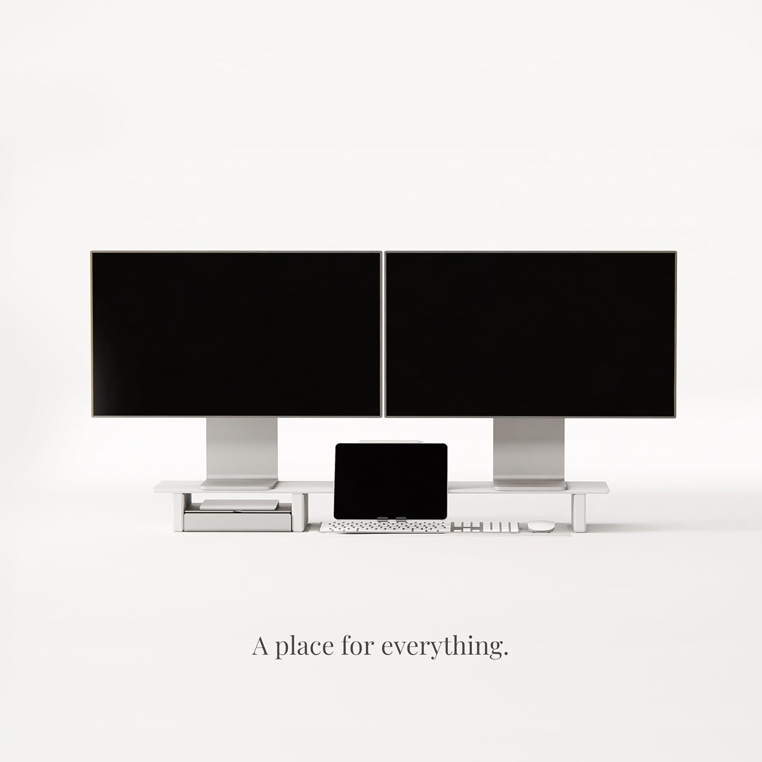 Raico Desk Cockpit Shelf Monitor Stand System Dual Screen Setup Wood Large Desk Accessory Organizer Unit (Matte White, Full Length v2 | 45.7 Inches)