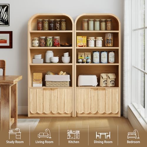 ORRD 70" Tall Arched Bookshelf with Storage Cabinet, Modern 4-Tier Wood ...