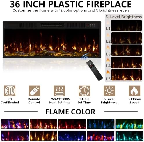 Tavata Fireplace TV Stand 70" Entertainment Center with 36" Firepla...