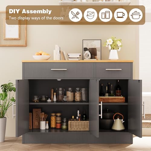 Vongrasig 43" Farmhouse Buffet Cabinet with Storage, Dark Grey