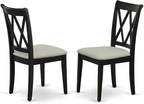 East West Furniture ESBR3-BCH-17 3 Piece Dining Table Set Contains a Round Dining Room Table with Pedestal and 2 Light Sable Linen Fabric Upholstered Chairs, 30x30 Inch, Black & Cherry