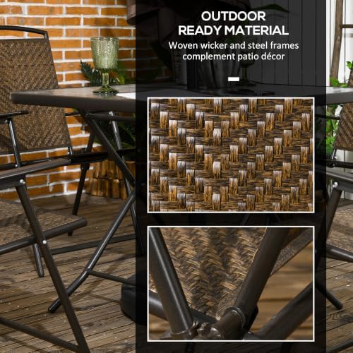 Outsunny 5 Pieces Wicker Patio Dining Set Foldable Dark Brown