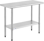 ROCKPOINT Stainless Steel Table for Prep & Work 18x36 Inches, NSF Metal Commercial Kitchen Heavy Duty Table with Adjustable Under Shelf and Table Foot for Restaurant, Home and Hotel